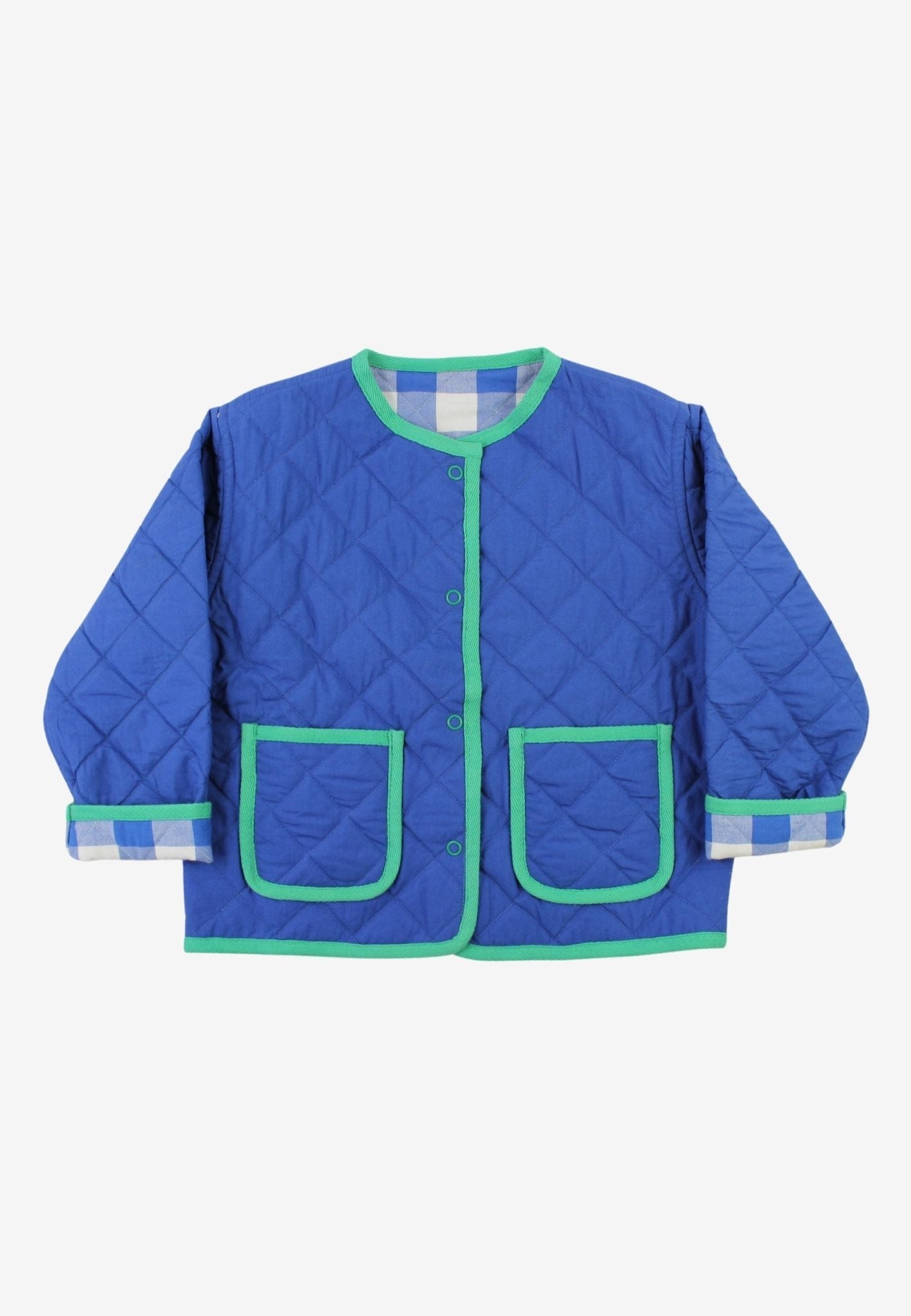 Organic Blue Gingham Woven Reversible Jacket - Toby Tiger