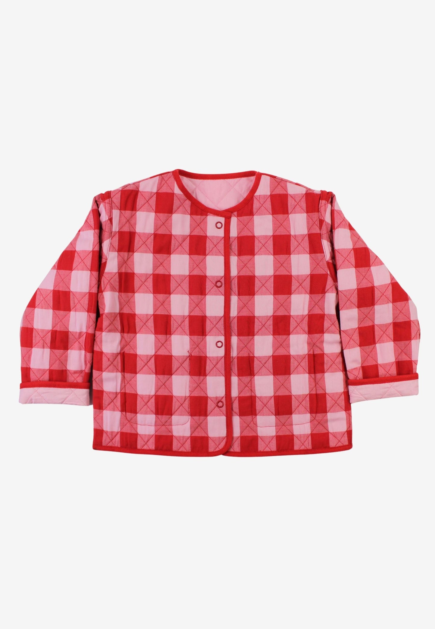 Organic Red Gingham Woven Reversible Jacket by Toby Tiger, recycled materials, vetted by KIDDYKIND