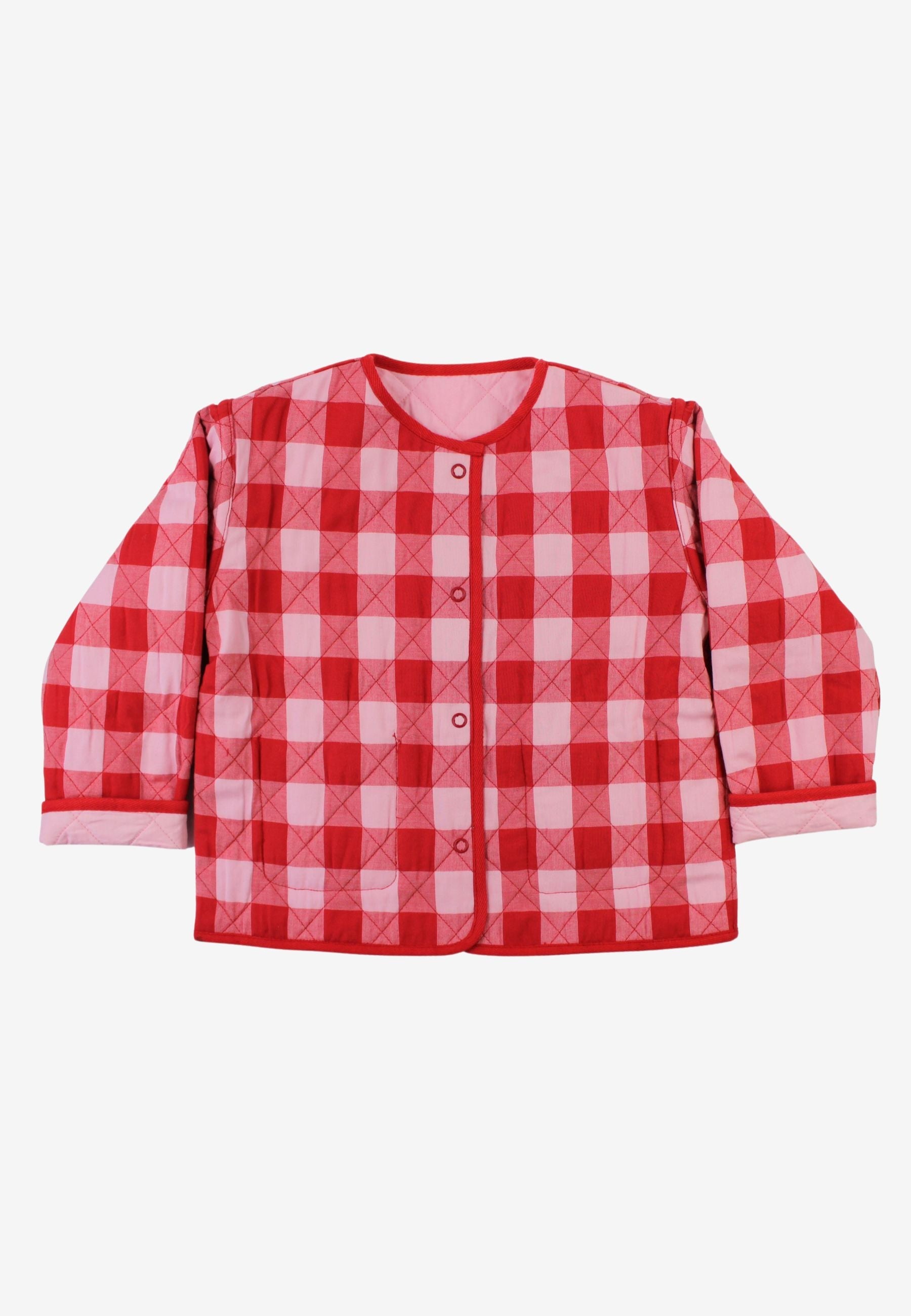Organic Red Gingham Woven Reversible Jacket by Toby Tiger, recycled materials, vetted by KIDDYKIND