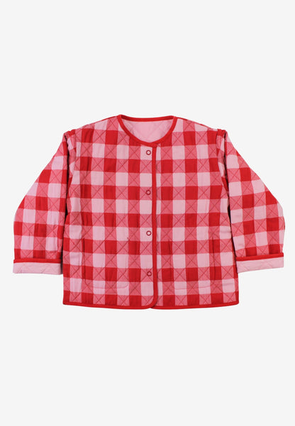 Organic Red Gingham Woven Reversible Jacket by Toby Tiger, recycled materials, vetted by KIDDYKIND