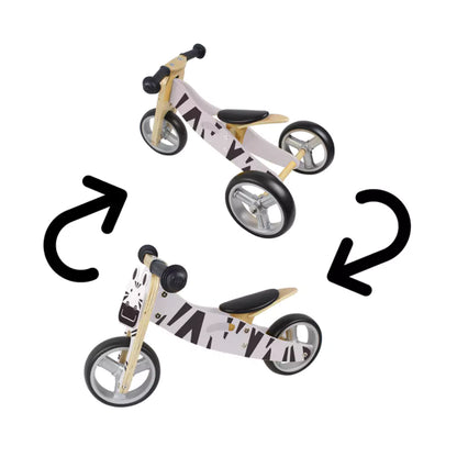Hooga Playroom 2-in-1 wooden toddler balance bike and trike in Zebra, view 2
