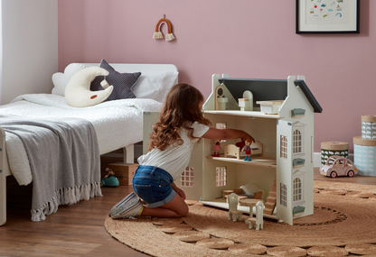 Noble Wooden Dollhouse with 11-Piece Furniture Set