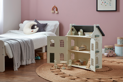 Noble Wooden Dollhouse with 11-Piece Furniture Set