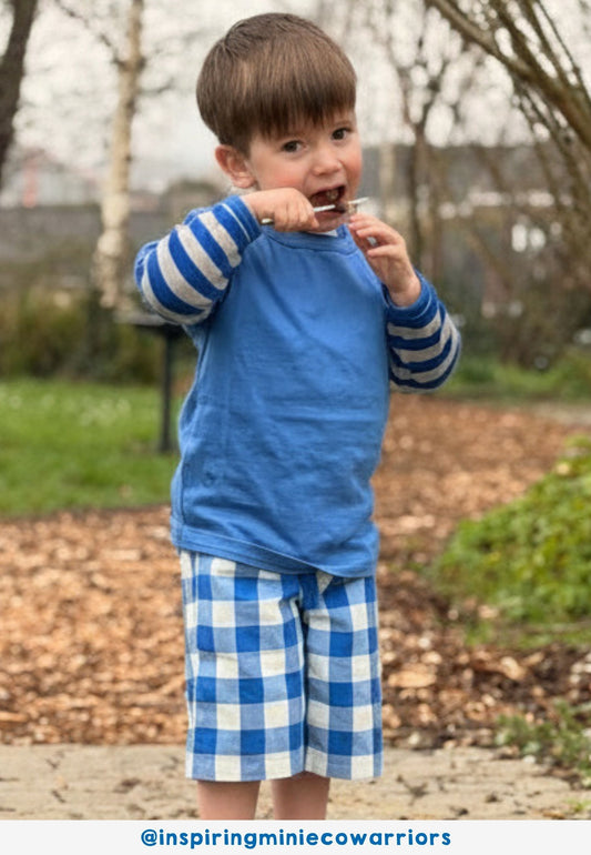 Organic Blue Gingham Woven Shorts
