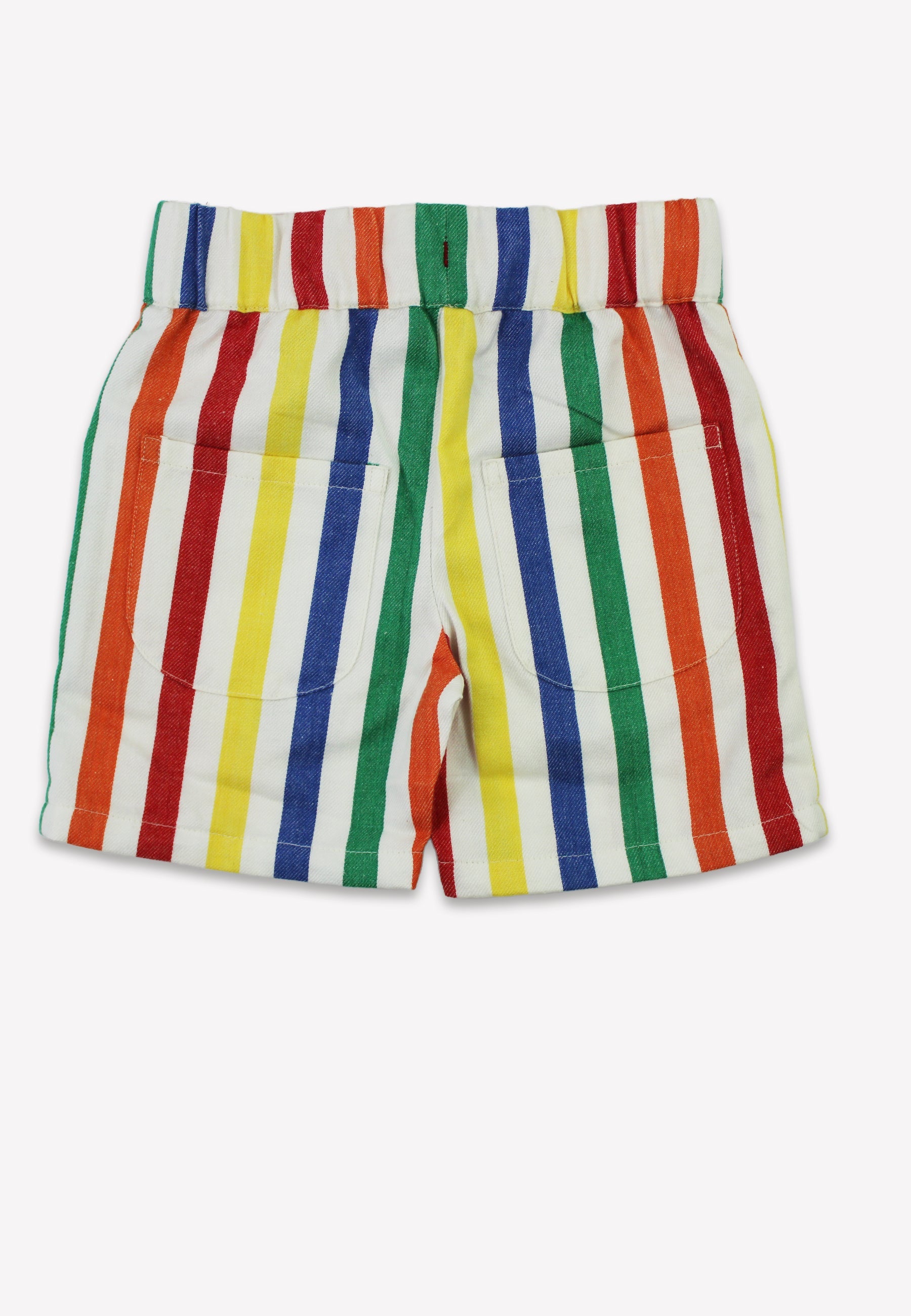 Multicolored striped shorts on a white background