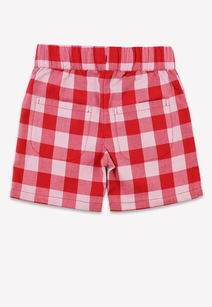 Red and white checkered shorts on a white background