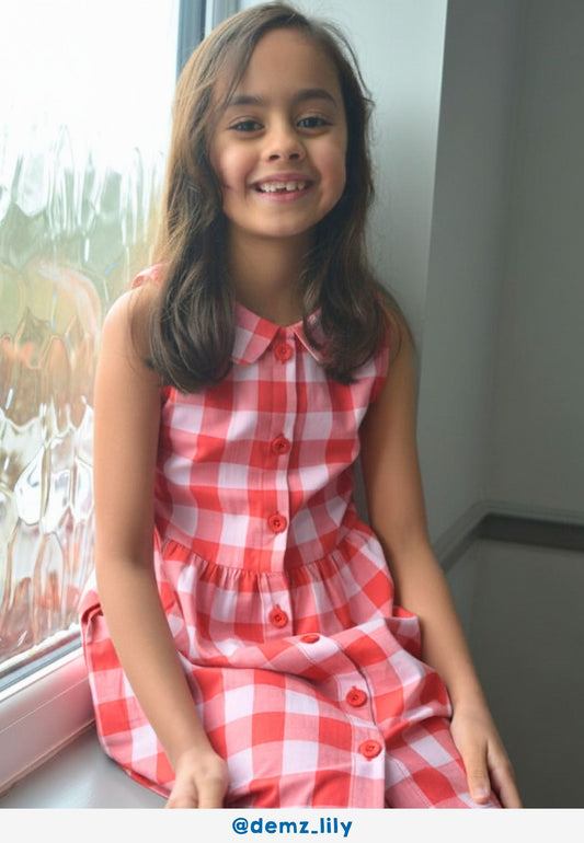 Organic Red Gingham Woven Dress