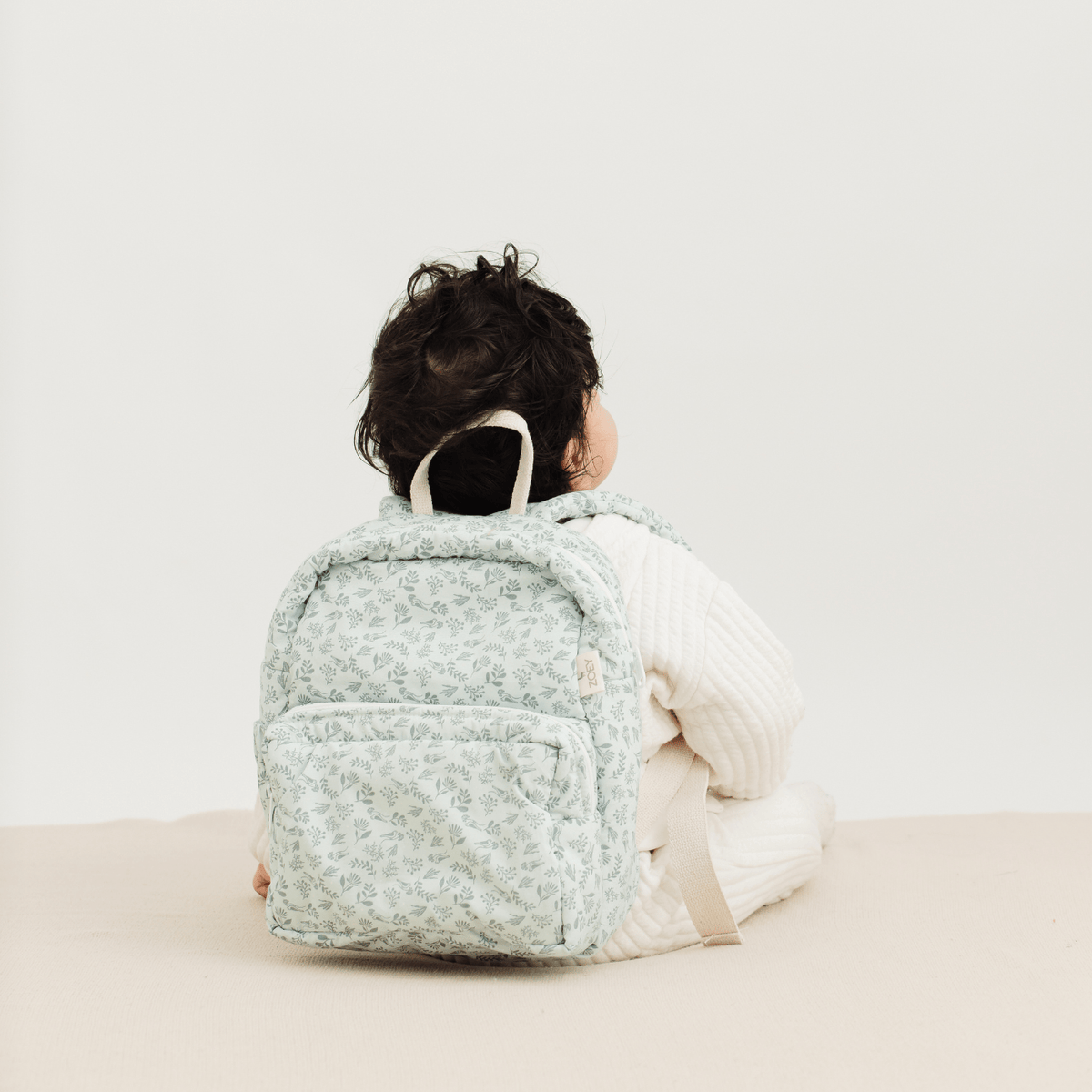 Zoey Fern Trails hand-embroidered green fern cotton kids backpack, view 2