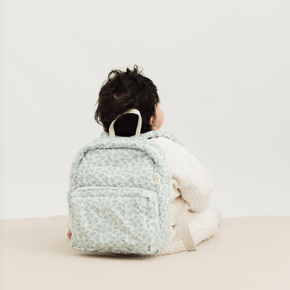 Zoey Fern Trails hand-embroidered green fern cotton kids backpack, view 2