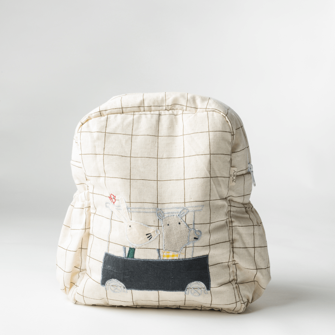 Zoey Buggy Ride hand-embroidered buggy cotton kids backpack