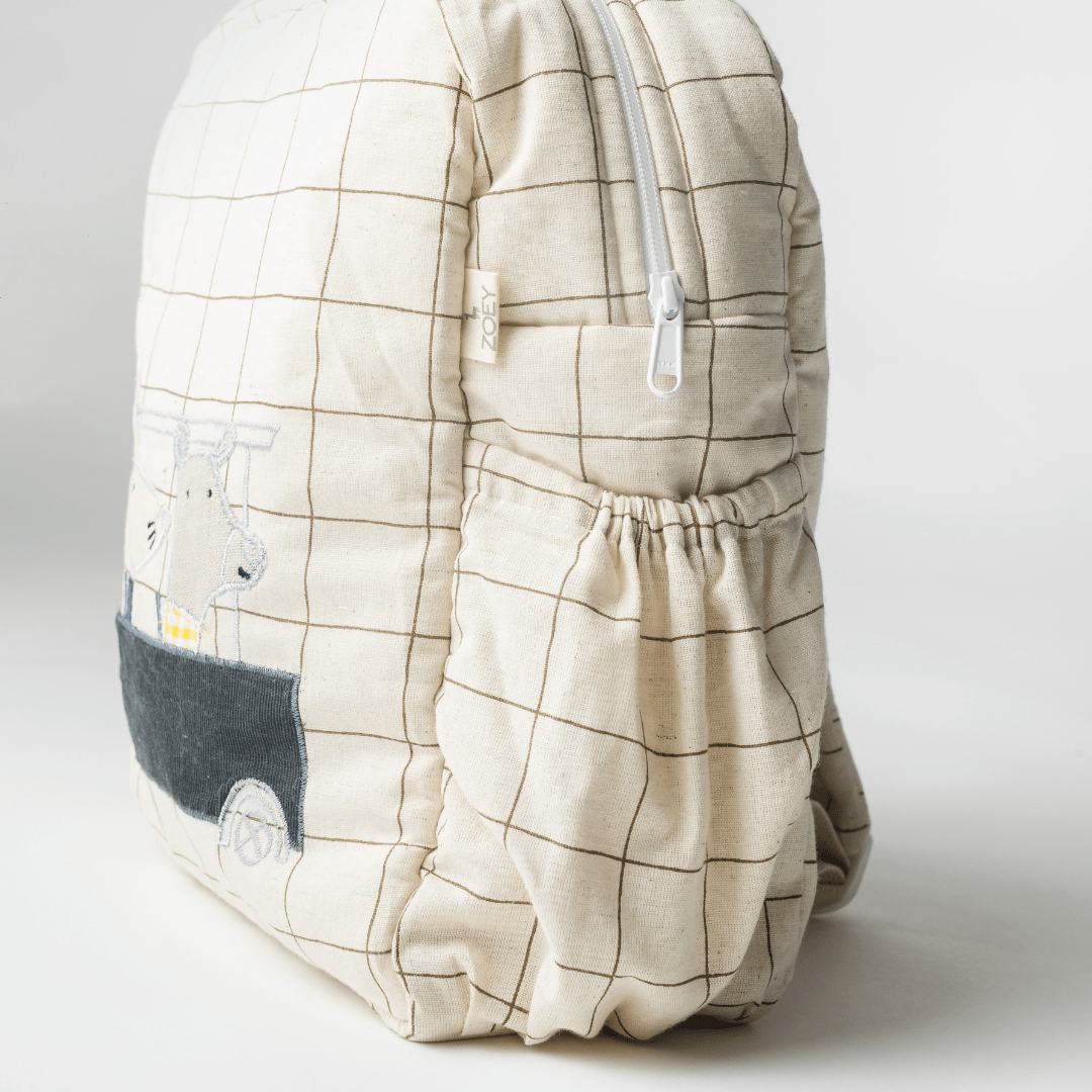 Zoey Buggy Ride hand-embroidered buggy cotton kids backpack, view 2