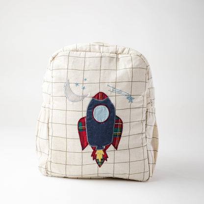 Zoey Chandrayaan hand-embroidered rocket and space cotton kids backpack