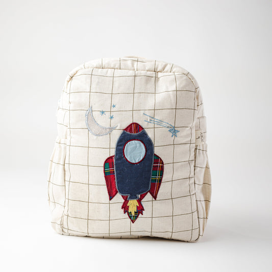 Zoey Chandrayaan hand-embroidered rocket and space cotton kids backpack
