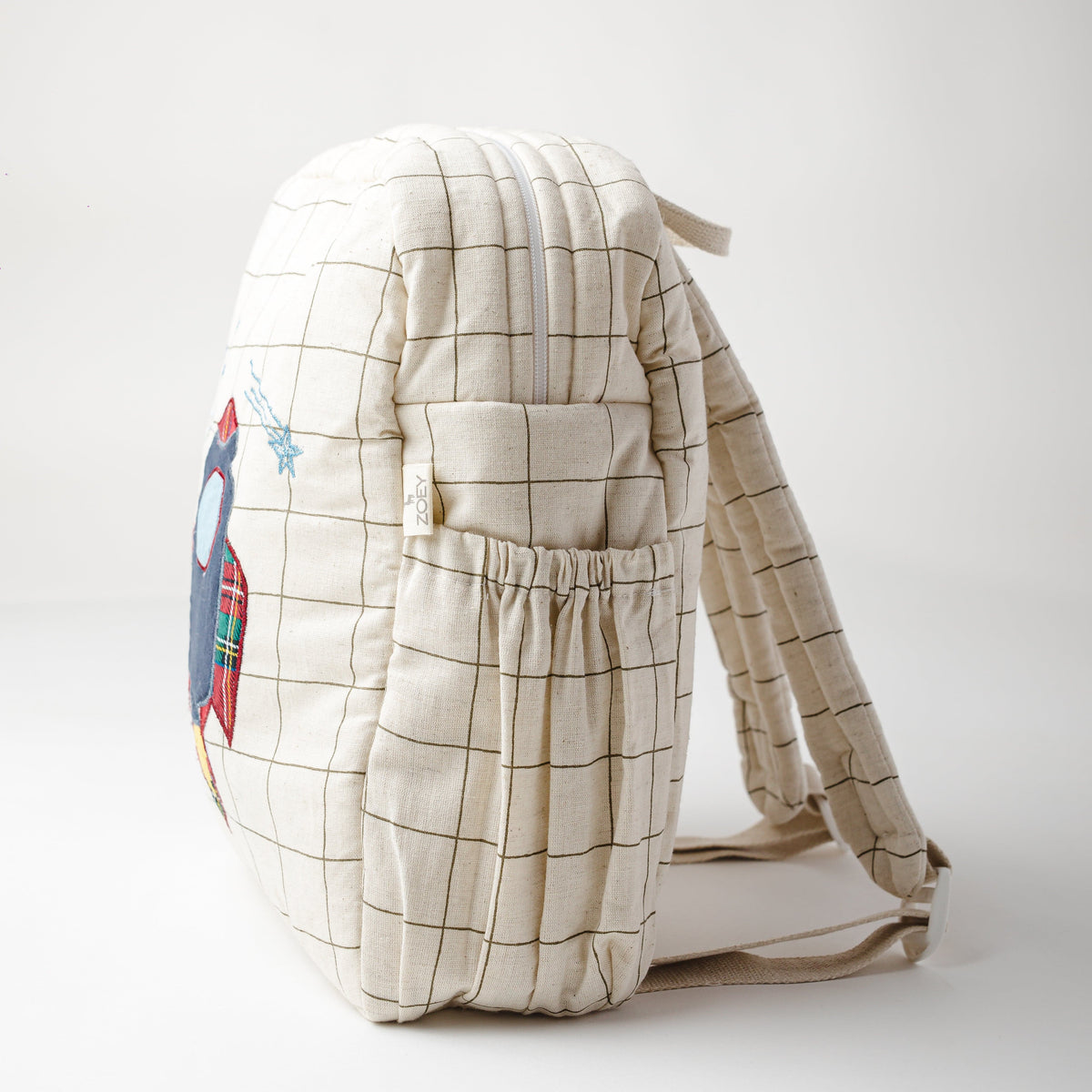 Zoey Chandrayaan hand-embroidered rocket and space cotton kids backpack, view 2