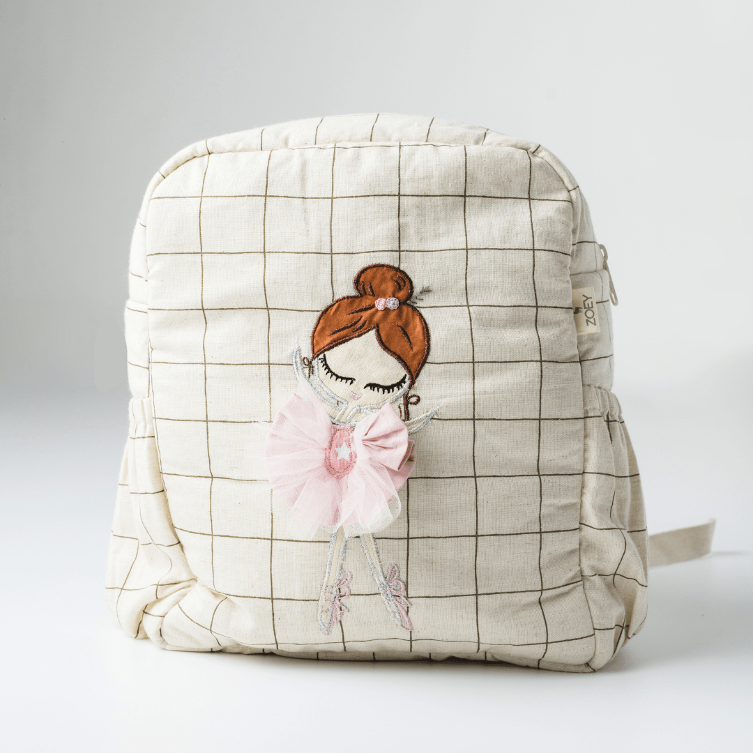 Zoey Dazzling Ballerina hand-embroidered ballerina cotton kids backpack, view 2
