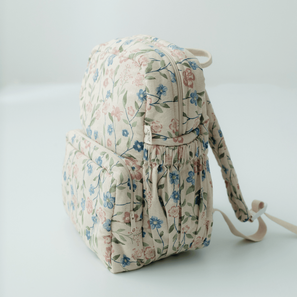 Zoey Flora Trail hand-embroidered floral cotton kids backpack, view 2