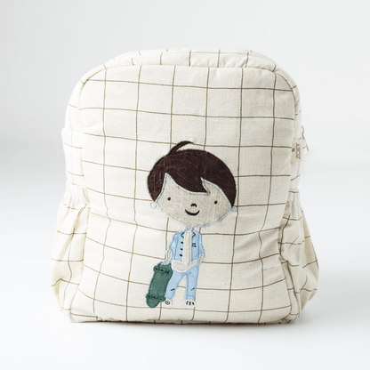 Zoey Skater Boy hand-embroidered skateboarding cotton kids backpack, view 3