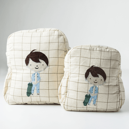 Zoey Skater Boy hand-embroidered skateboarding cotton kids backpack