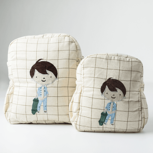 Zoey Skater Boy hand-embroidered skateboarding cotton kids backpack