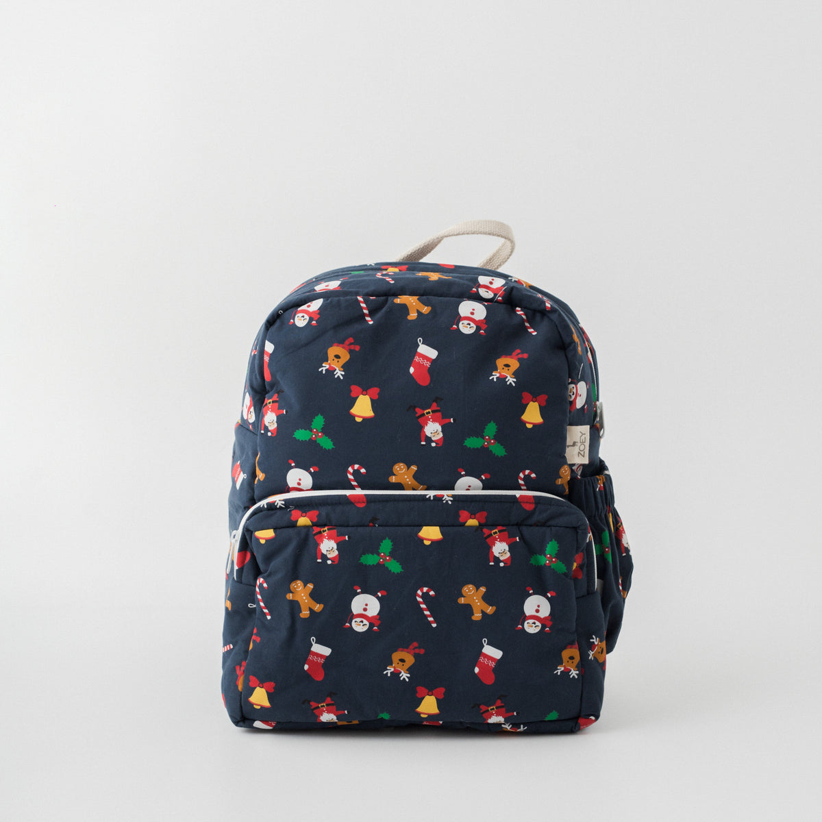 Zoey Jingle All The Way hand-embroidered Christmas cotton kids backpack, view 2