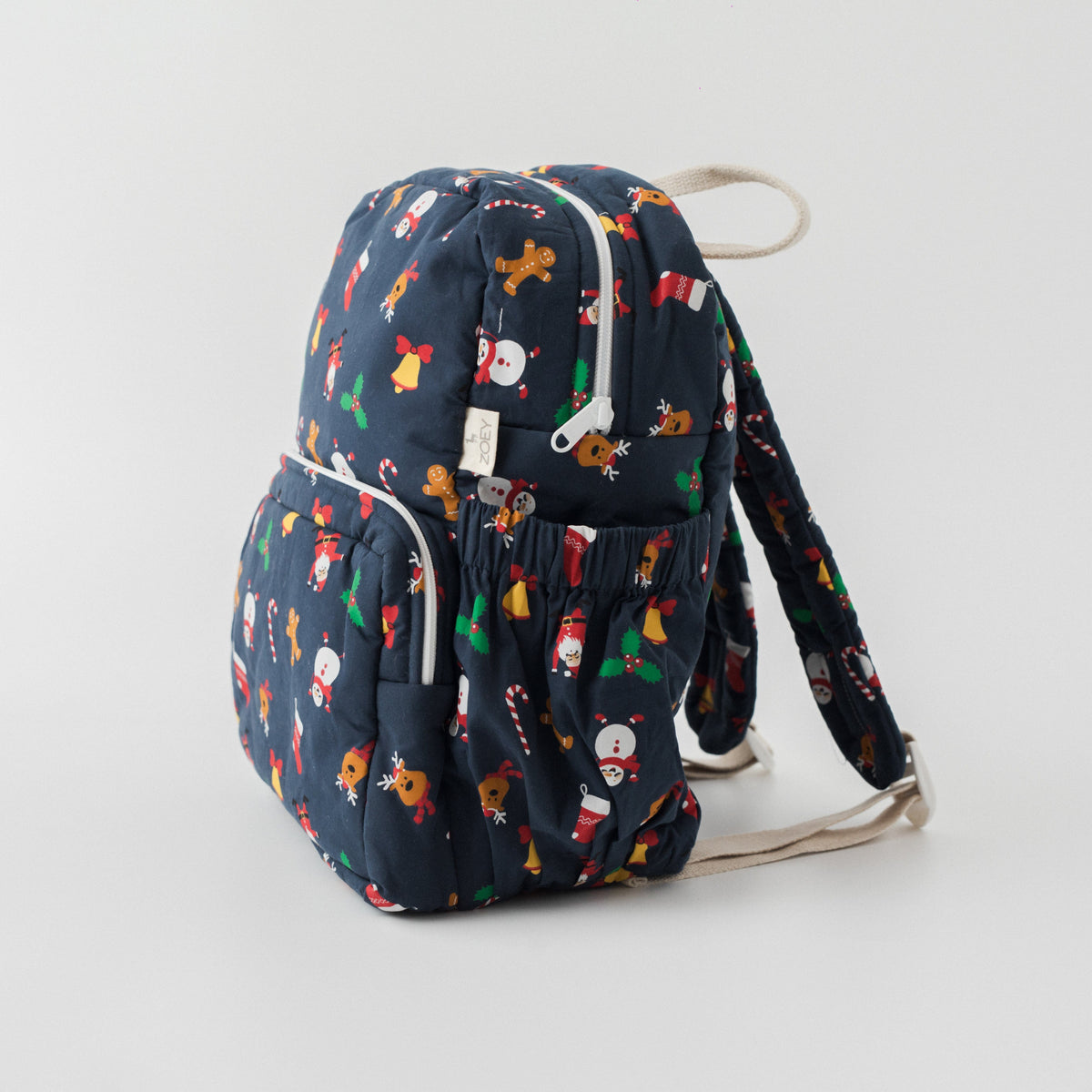 Zoey Jingle All The Way hand-embroidered Christmas cotton kids backpack, view 4