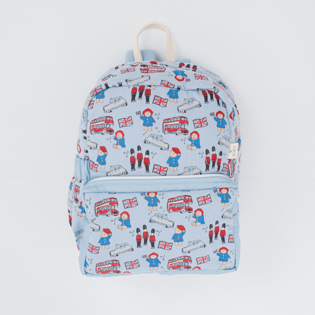 Zoey London Lane hand-embroidered London cotton kids backpack, view 3