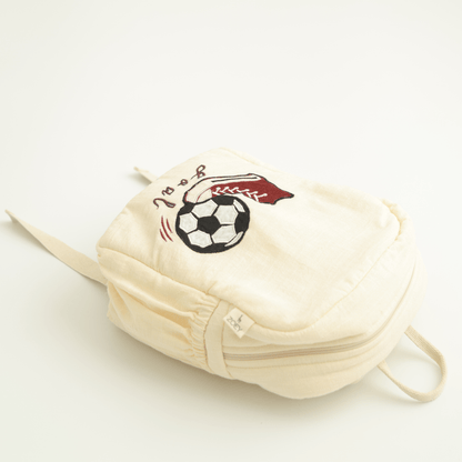 Zoey Football Club hand-embroidered football cotton kids backpack, view 3
