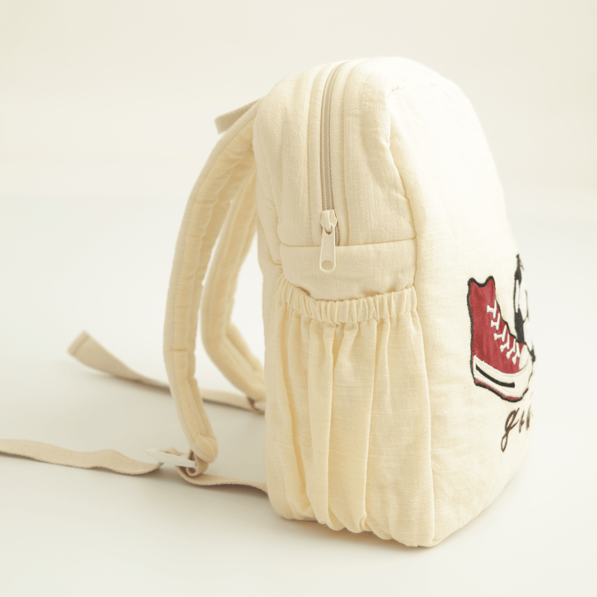 Zoey Football Club hand-embroidered football cotton kids backpack, view 2