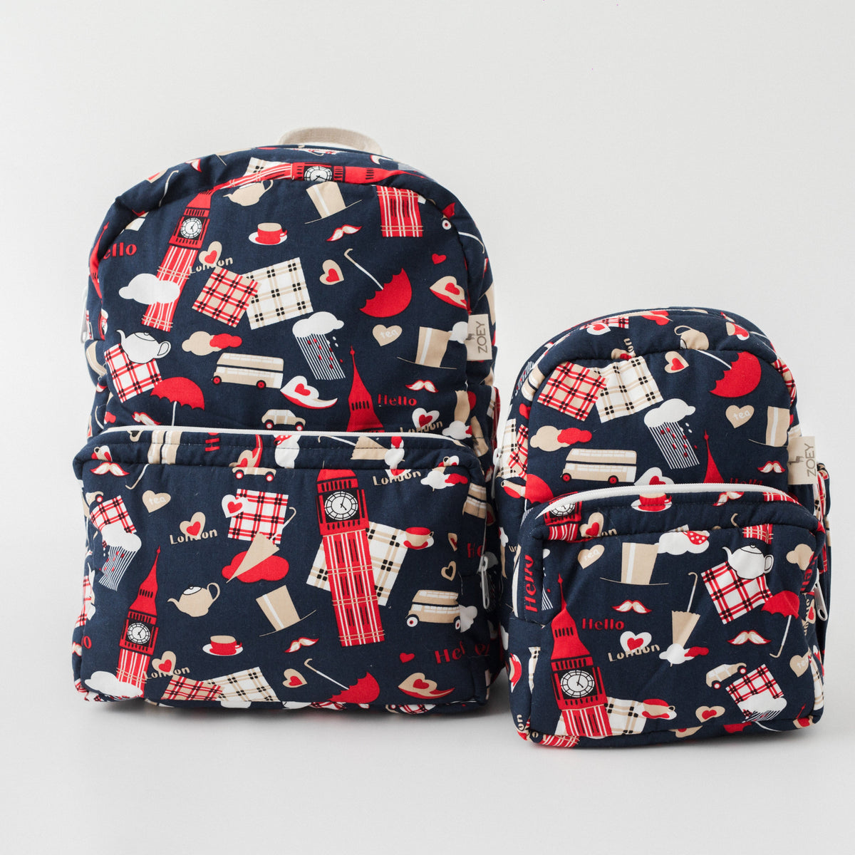 Zoey Trip To London hand-embroidered London landmarks cotton kids backpack