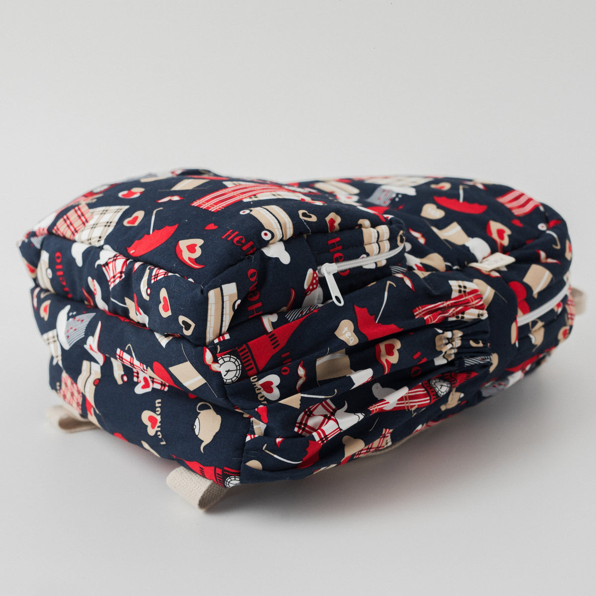 Zoey Trip To London hand-embroidered London landmarks cotton kids backpack, view 7