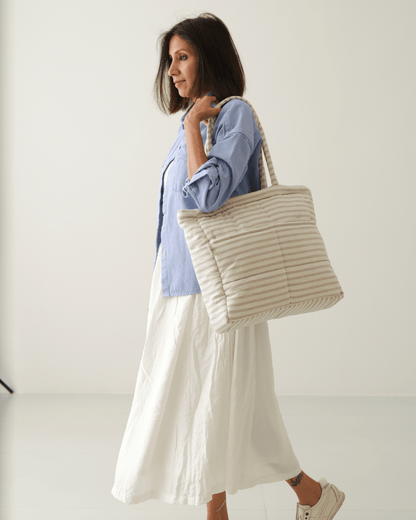 Zoey Almond Stripe cotton tote nappy bag, view 3