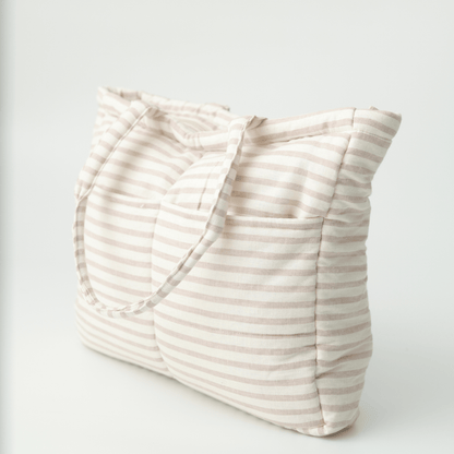 Zoey Almond Stripe cotton tote nappy bag, view 10