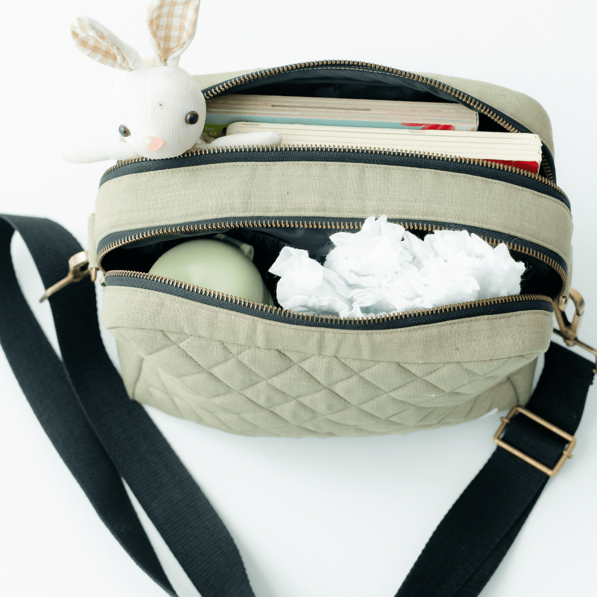 Zoey GoGreen green linen cotton sling nappy bag, view 3