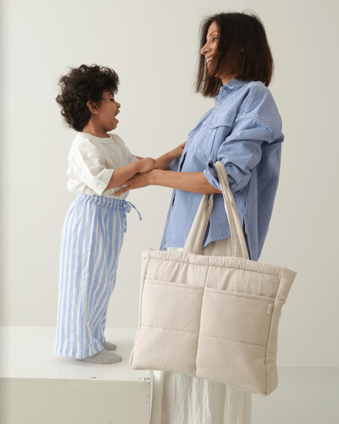 Zoey Vanilla cotton tote nappy bag, view 5