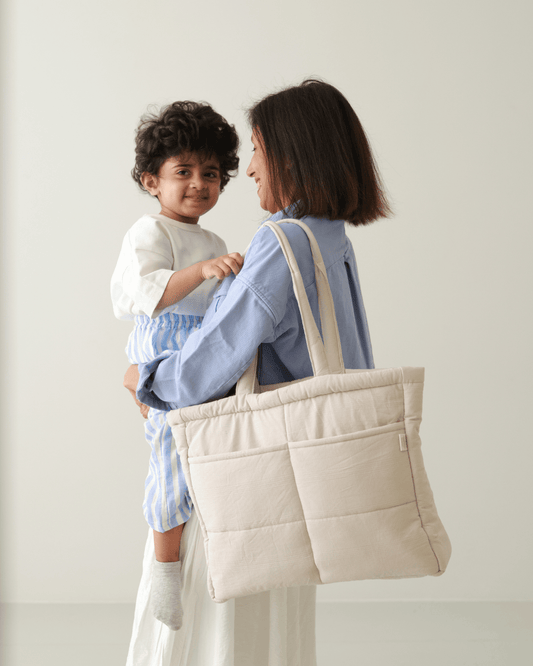 Zoey Vanilla cotton tote nappy bag