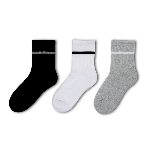 3pk Kids Cotton Cushioned Sports Ankle Socks - Black/White/Grey