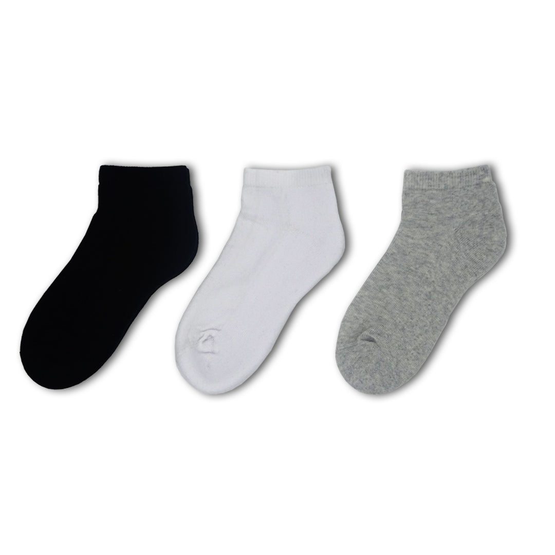 3pk Kids Cotton Cushioned Sports Trainer Socks - Black/White/Grey