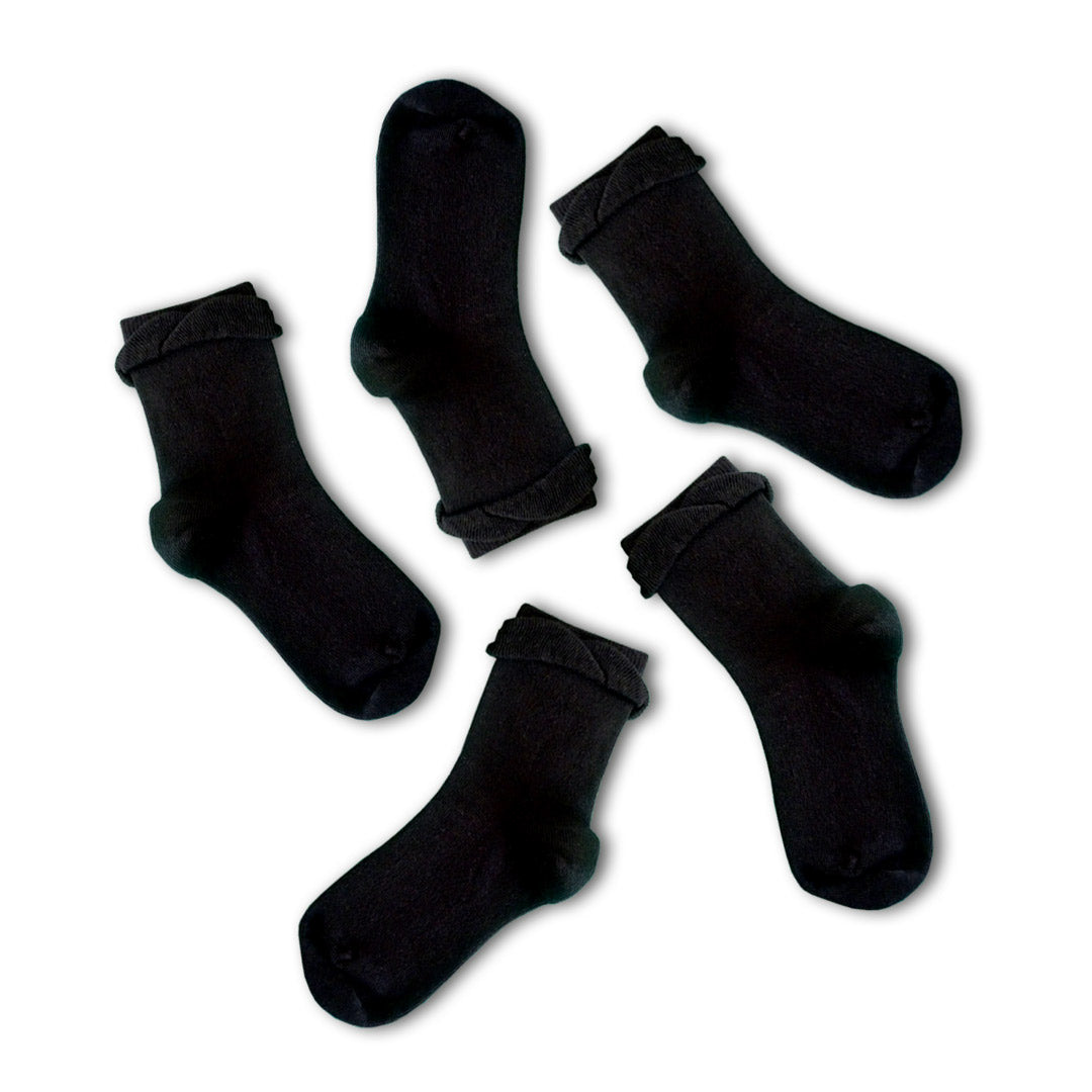 5pk Kids Cotton Frilly Ankle Socks - Black
