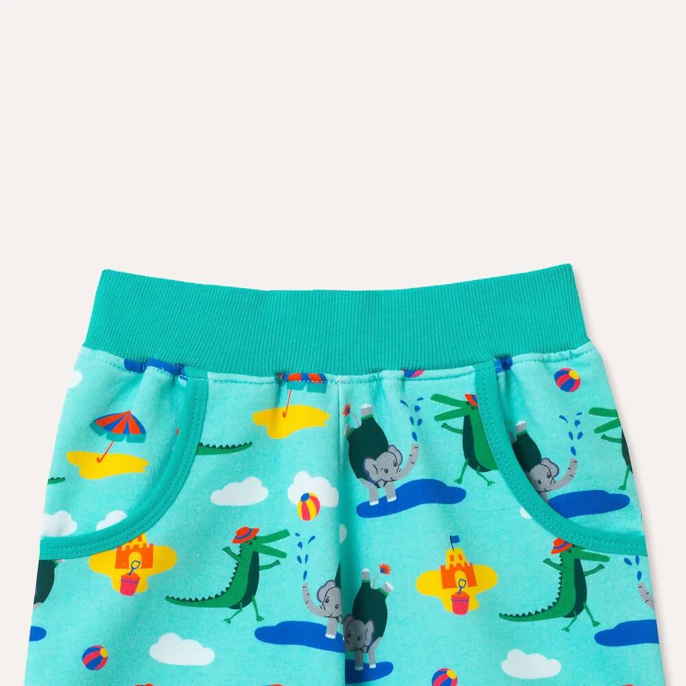 Organic Cotton Shorts with Crocodile and Elephant Seaside Print