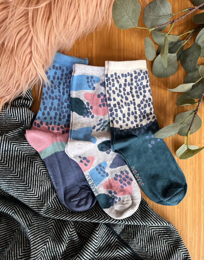 3pk Kids Cotton Abstract Ankle Socks