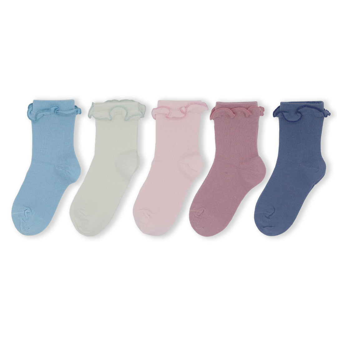 5pk Kids Cotton Frilly Ankle Socks - Pastel