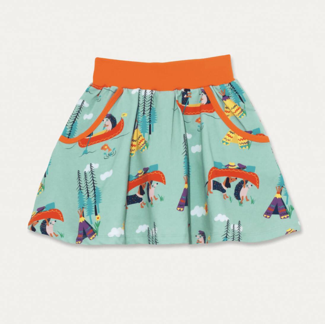 Organic Cotton Skort with Pockets and Dog and Hedgehog Print