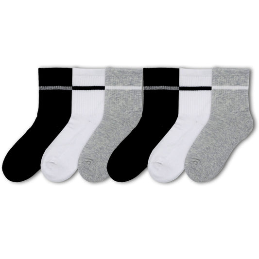 6pk Kids Cotton Cushioned Sports Ankle Socks - Black/White/Grey
