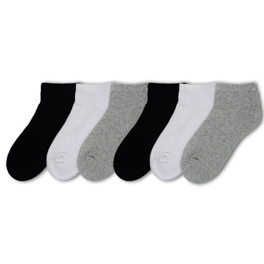6pk Kids Cotton Cushioned Sports Trainer Socks - Black/White/Grey