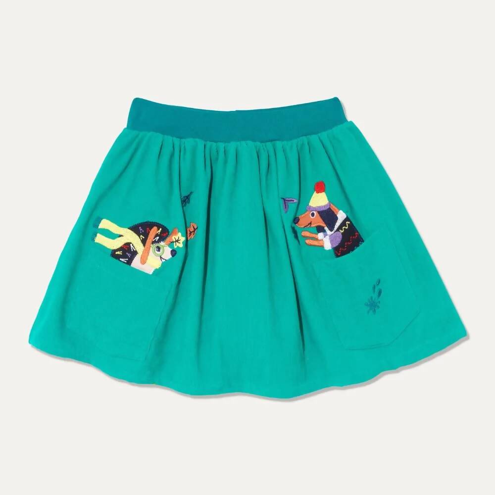 Sustainable_Cord_Turquoise_Skirt_Kids_Dog_Hedgehog_Applique_Pockets_Ducky_Zebra_flatlay_1000x