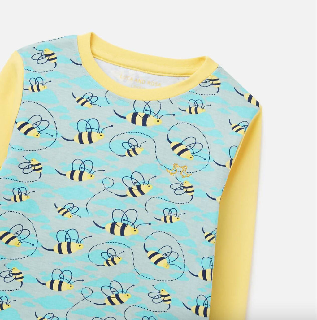 organic cotton kids pyjamas, Luca and Rosa, natural kids pyjamas, organic kids pyjamas, bee print pyjamas, kids unisex sleepwear