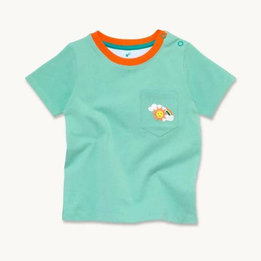 Organic Cotton Green T-Shirt with Pocket and Rainbow Print