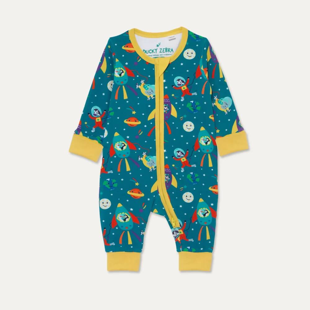 Organic Cotton Zip-Up Baby Romper with Space Print