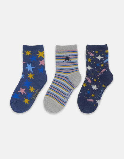 3pk Kids Cotton Stars Ankle Socks