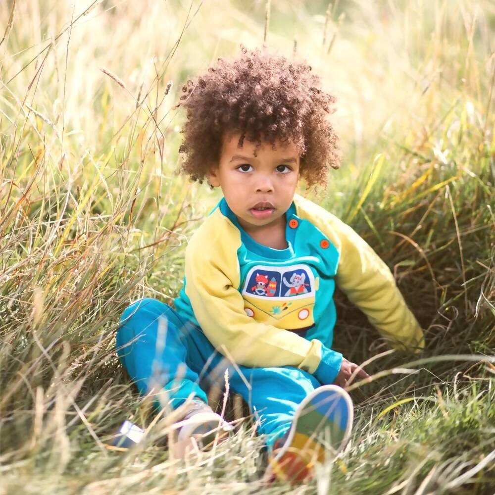 Organic Cotton Kids Teal Joggers with Pockets and Star Print